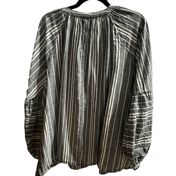 Lane Bryant sz 18 blue striped linen blend lagenlook boxy Boho tassel front top - Picture 3 of 7